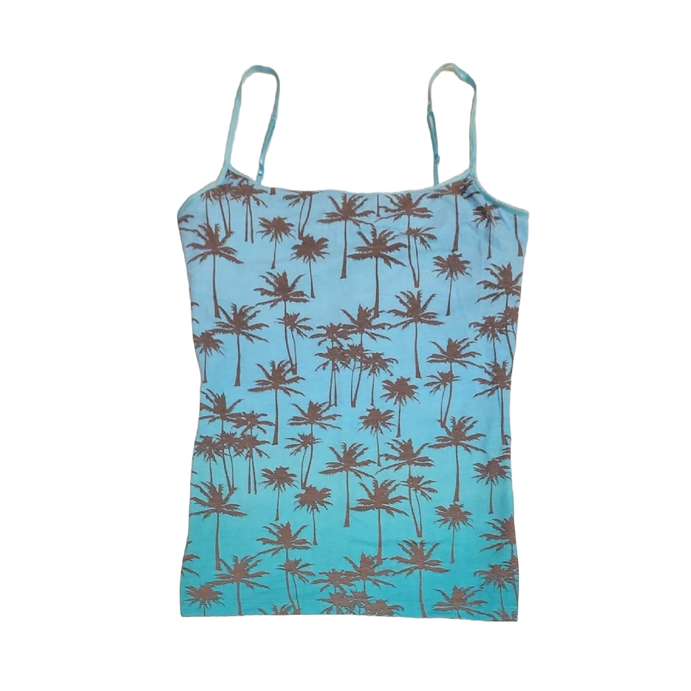 Aeropostale Palm Trees Gradient Green Blue Cami Built-in-Bra Top Stretch XL